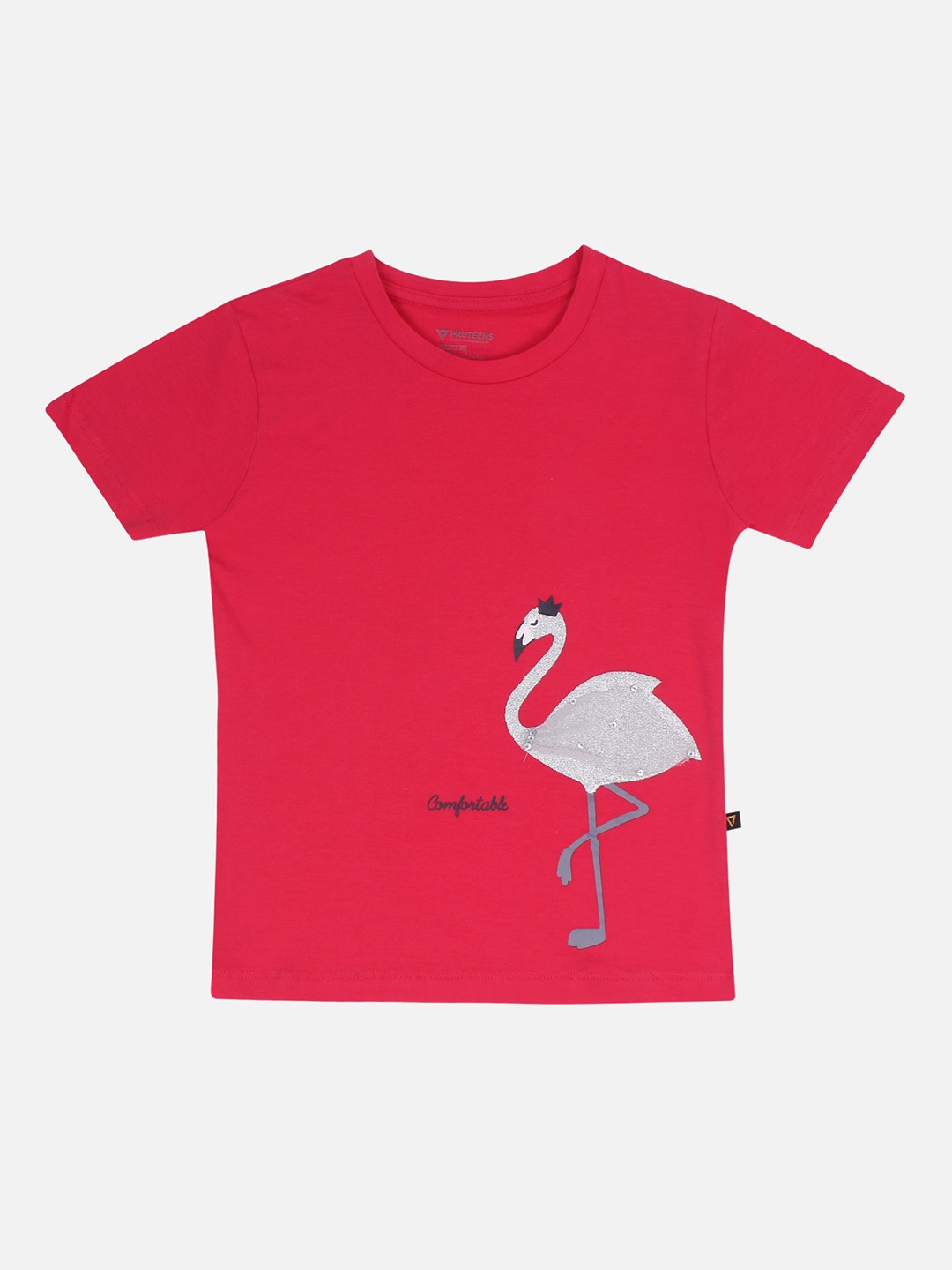

PROTEENS Girls Fuchsia Self Design Round Neck T-shirt