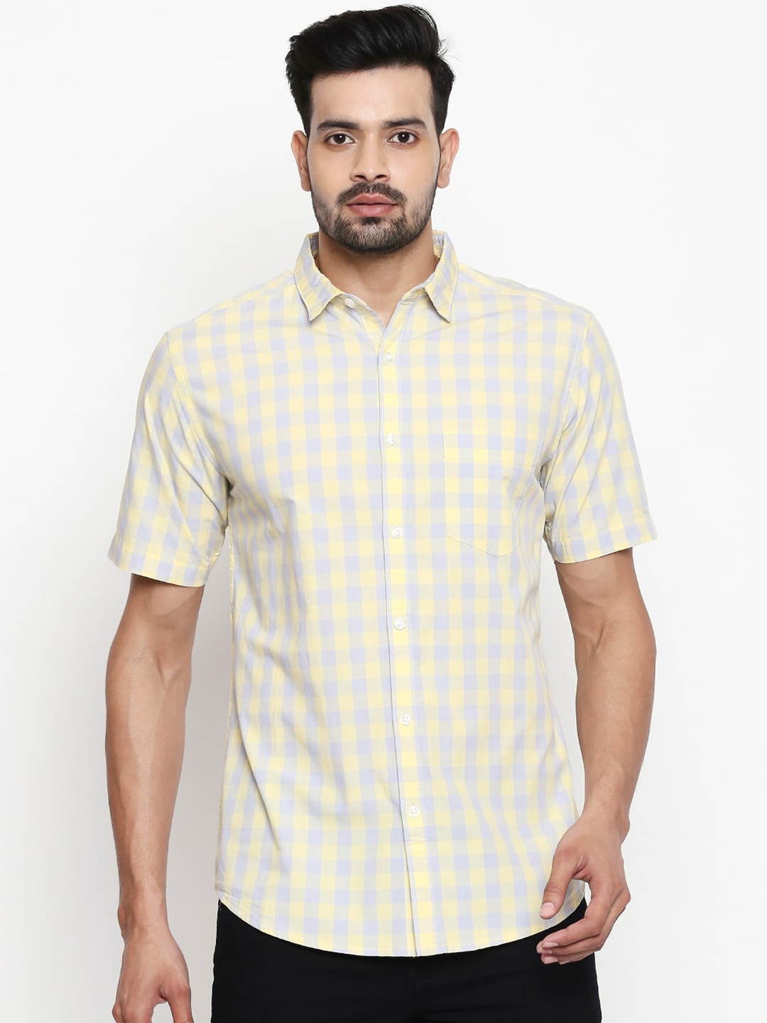 

BYFORD by Pantaloons Men Yellow & Grey Regular Fit Checked Casual Shirt
