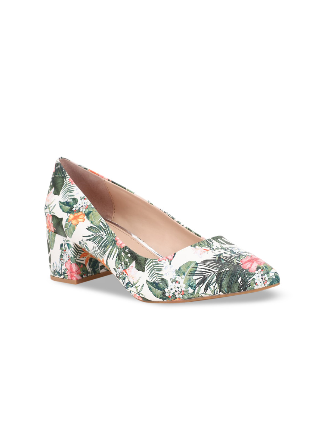 

Bata Women White & Green Printed Pumps