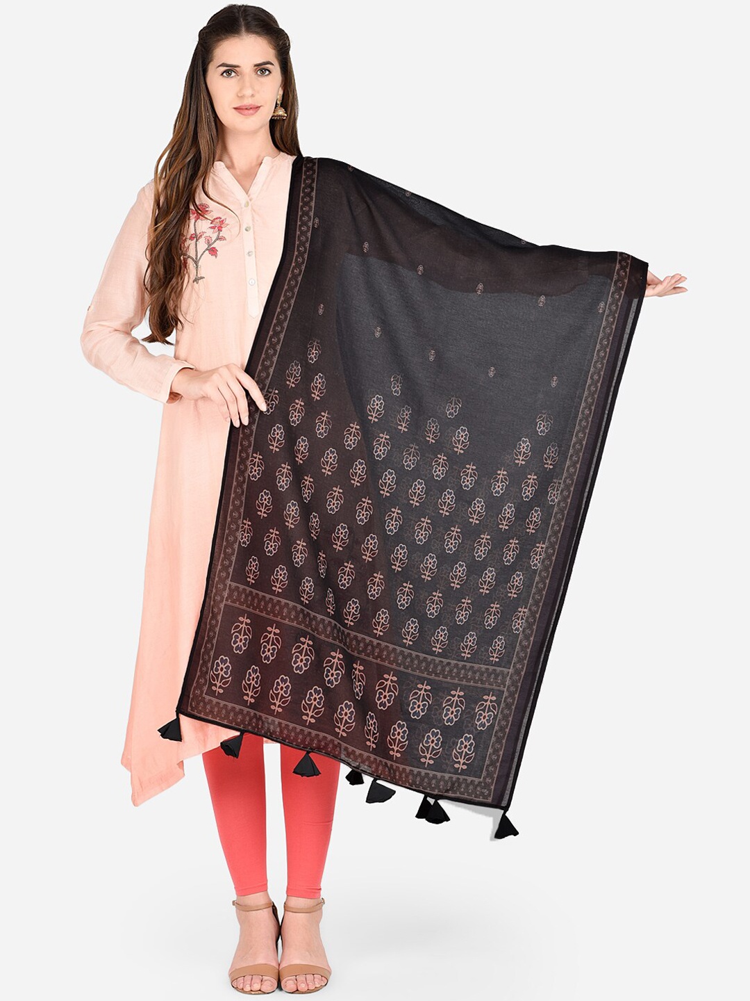 

Dupatta Bazaar Black Printed Kalamkari Dupatta