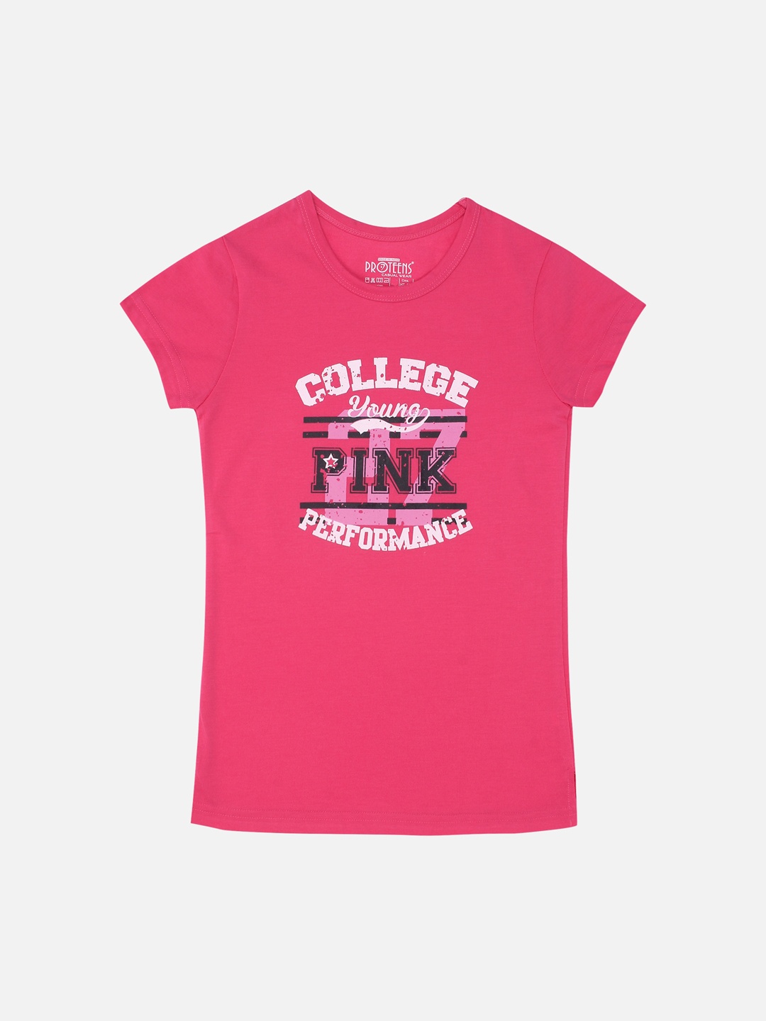 

PROTEENS Girls Pink & White Printed Round Neck T-shirt