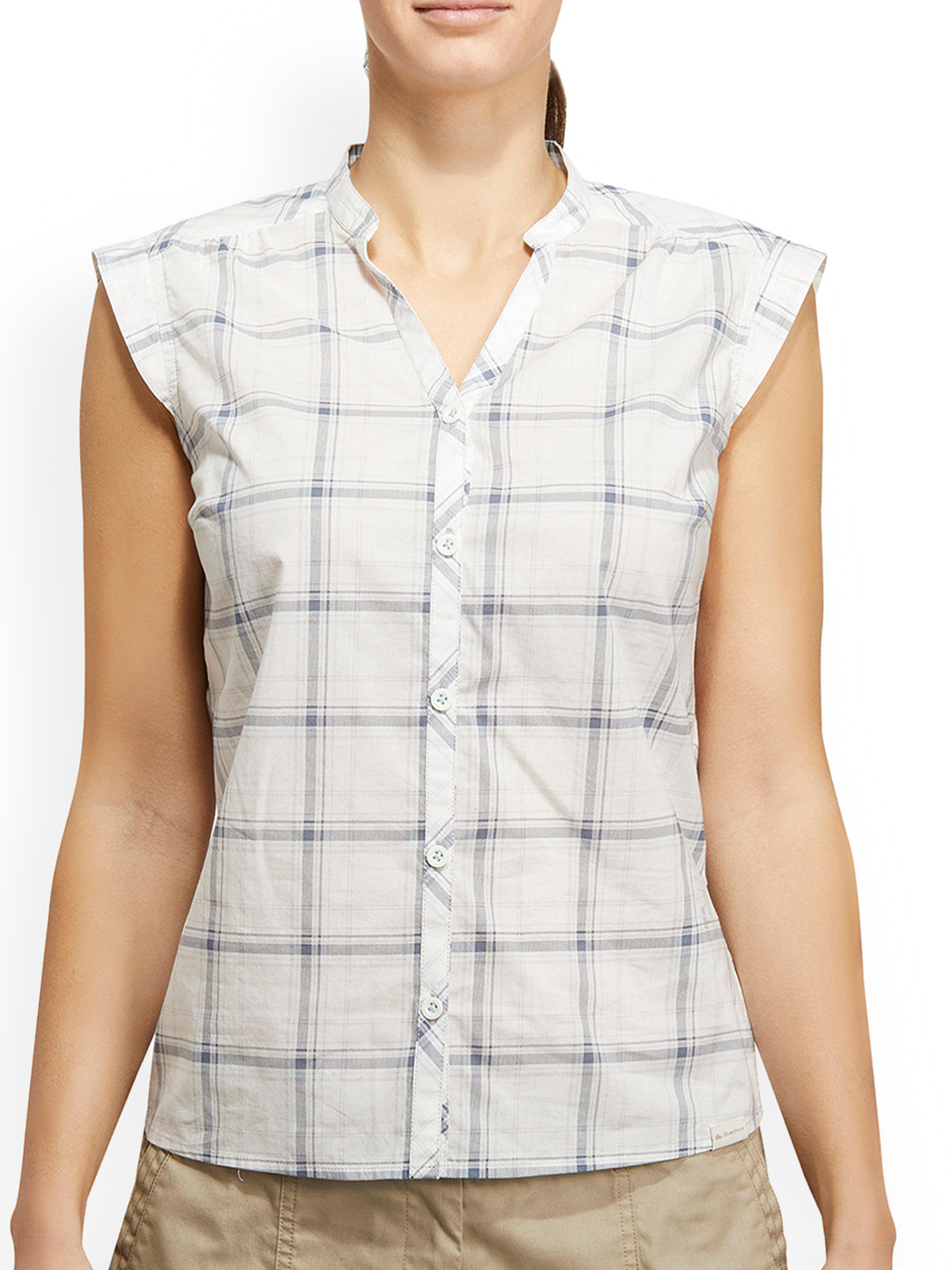

FORCLAZ By Decathlon Women White & Blue Regular Fit Checked Casual Shirt