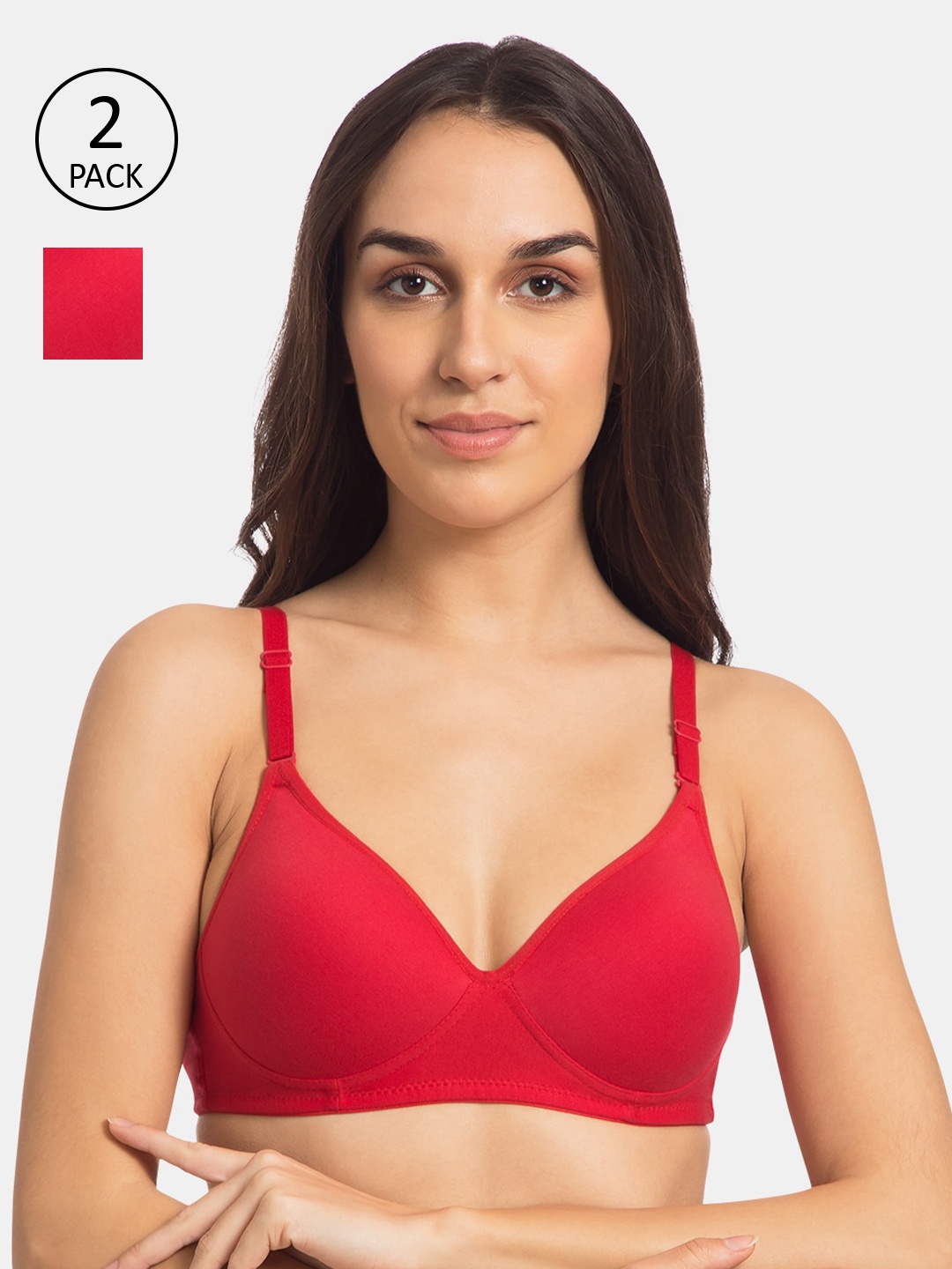 

Tweens Pack of 2 Solid Non-Wired Lightly Padded Everyday Bra TW-91100, Red