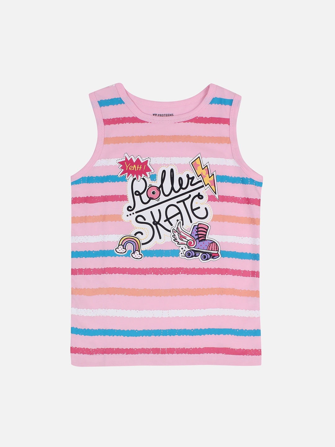 

PROTEENS Girls Pink & Blue Striped Round Neck T-shirt