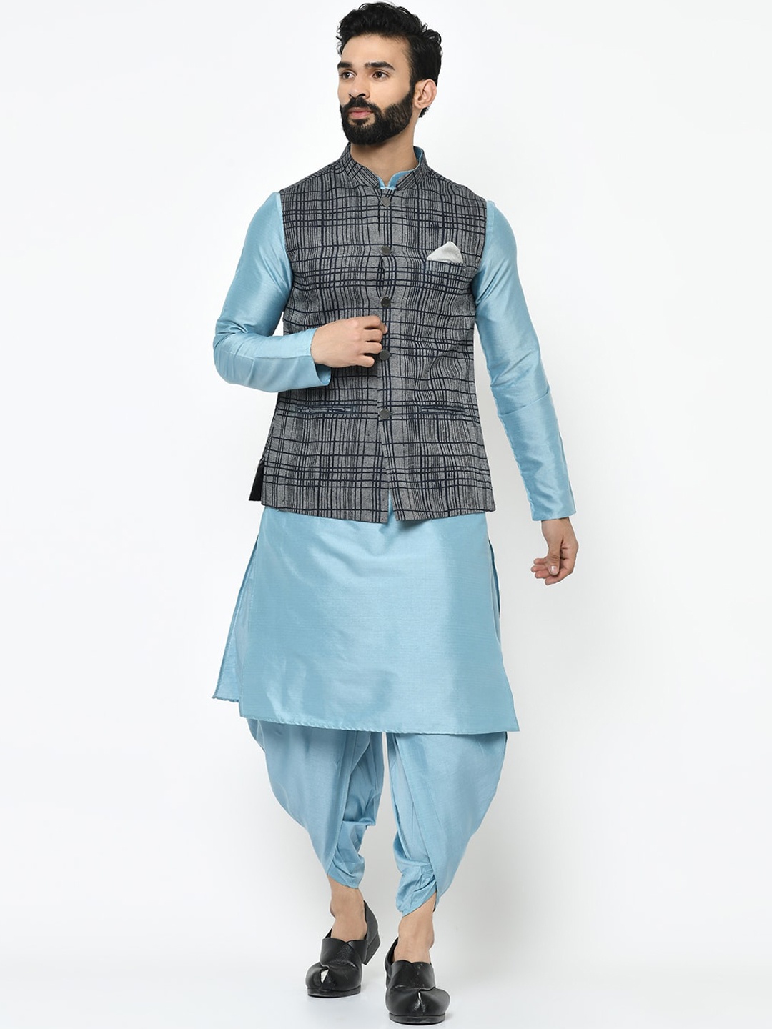 

KISAH Men Navy Blue Kurta Jacket Set