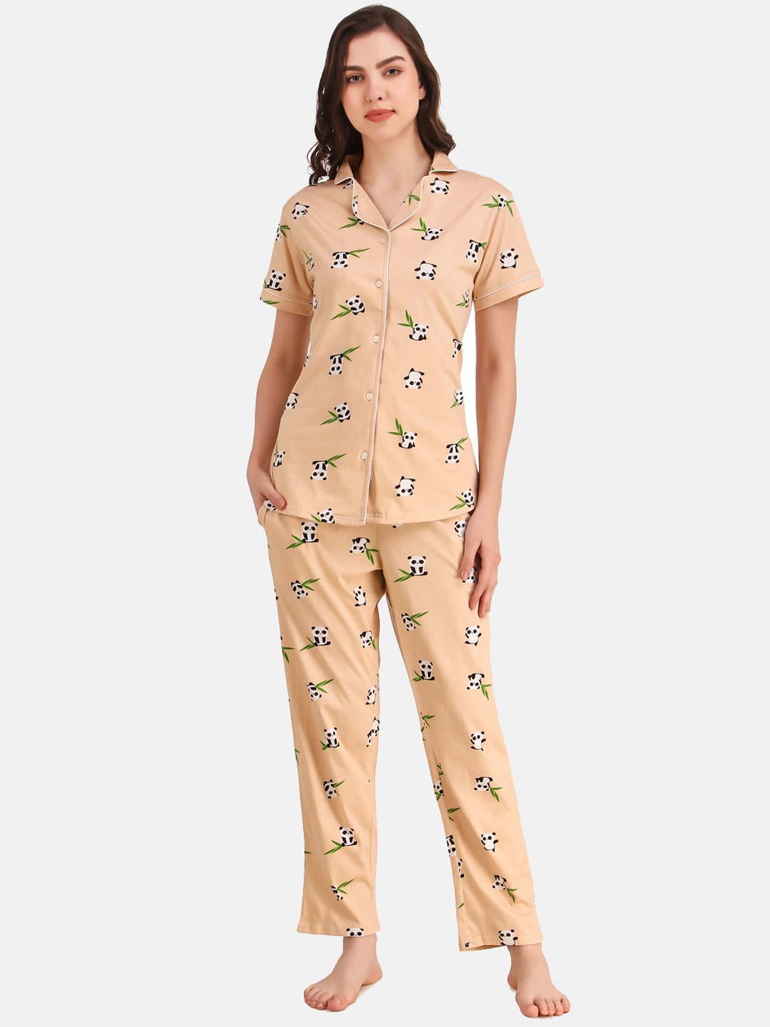 

Masha Women Peach-Coloured & White Printed Night suit