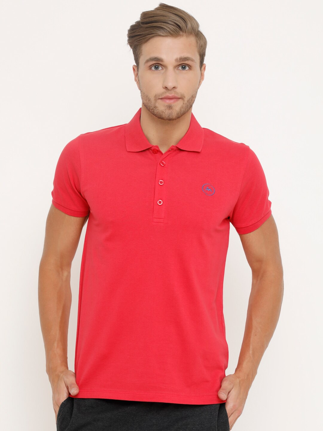 

Masculino Latino Men Coral Pink Solid Polo Collar Pure Cotton T-shirt