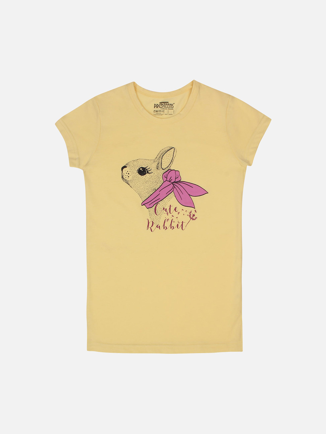 

PROTEENS Girls Yellow Printed Round Neck T-shirt