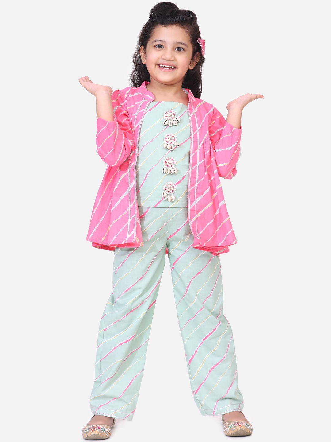 

Fairies Forever Girls Pink & Green Striped Top & Trousers with Jacket