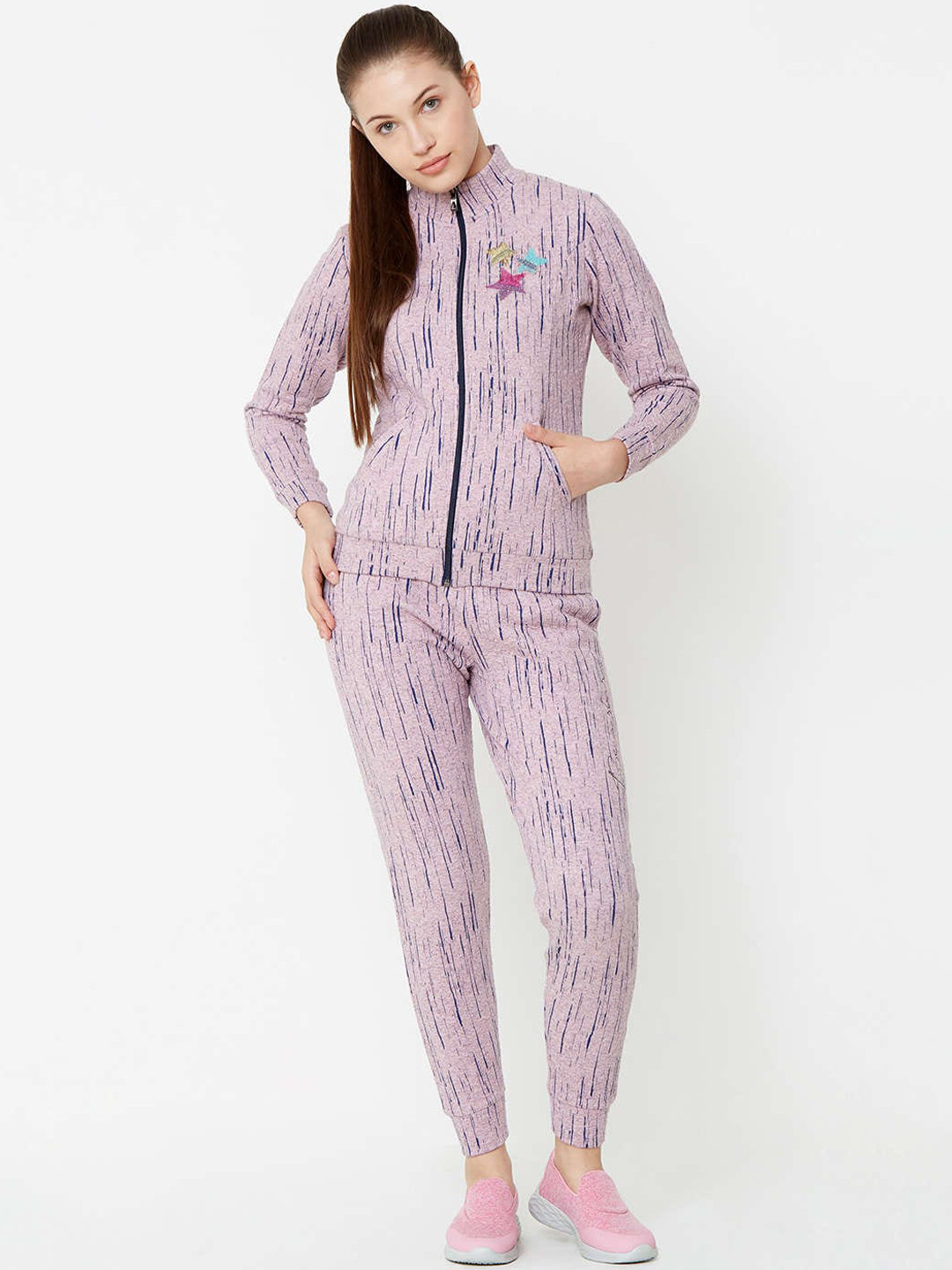 

Sweet Dreams Women Pink & Navy Blue Printed Tracksuit