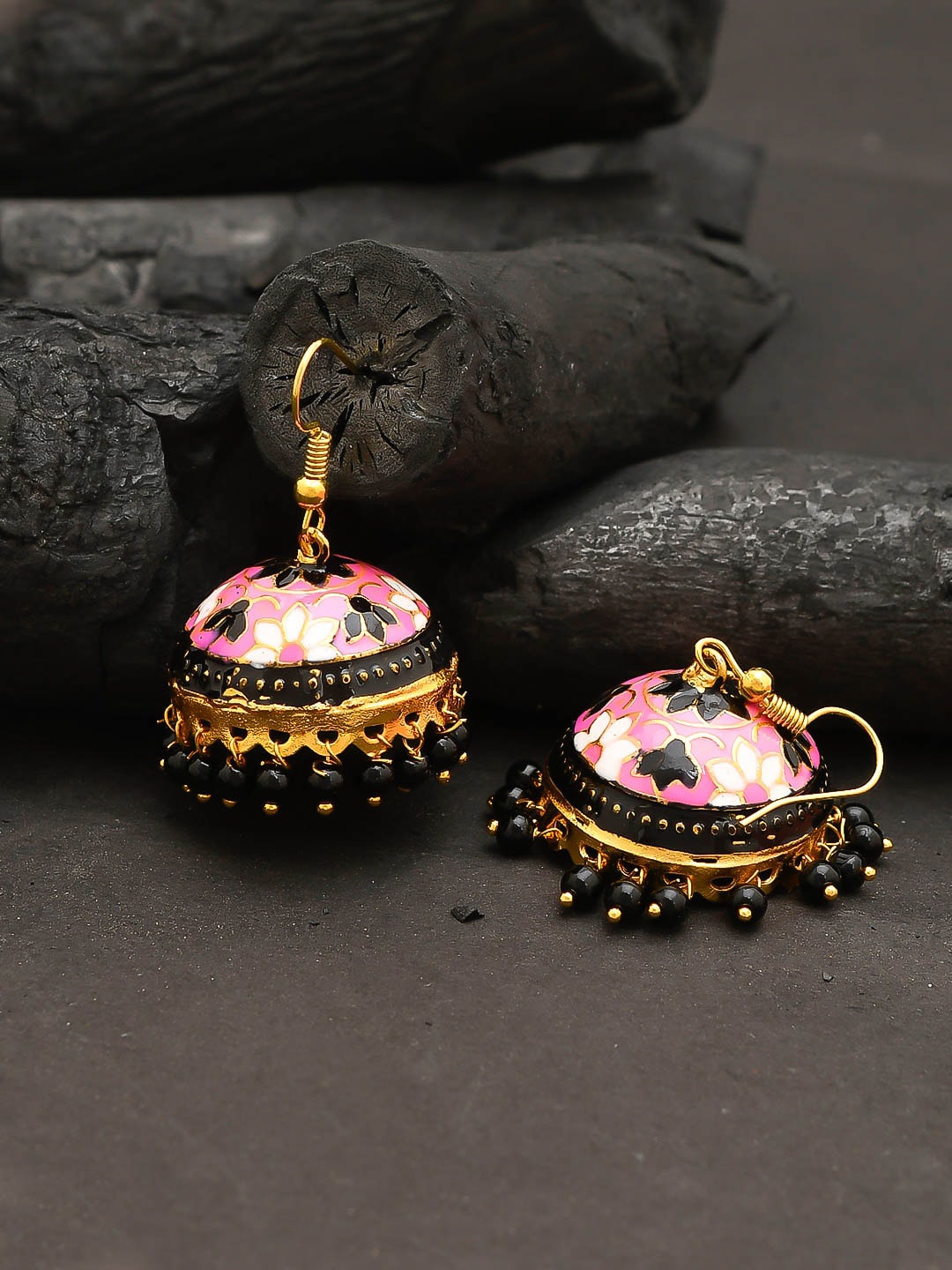 

Silvermerc Designs Gold-Toned & Pink Dome Shaped Jhumkas