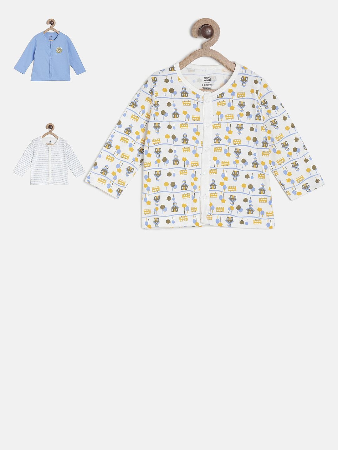 

MINI KLUB Infant Boys Multicoloured Pack of 3 Printed Round Neck Jhabla, Multi