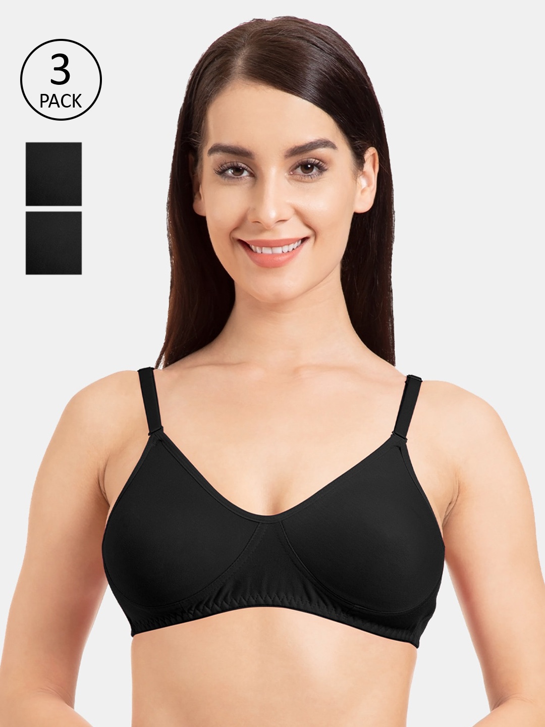 

Tweens Pack Of 3 Black Solid Non-Wired Non Padded Everyday Bras TW-285-3PC-BLK-30B