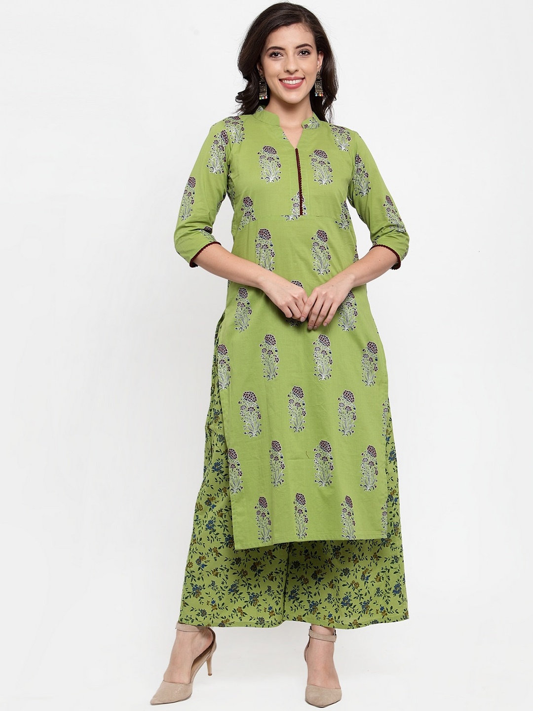 

Indibelle Women Green Printed Straight Kurta
