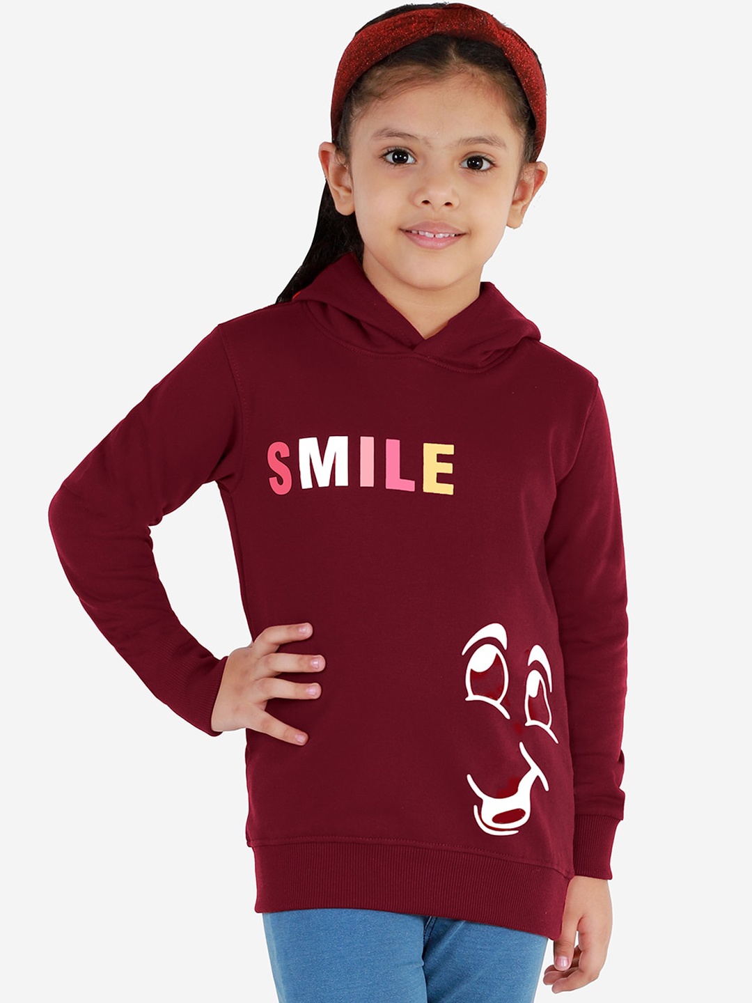 

Naughty Ninos Girls Maroon Printed Hooded Sweatshirt
