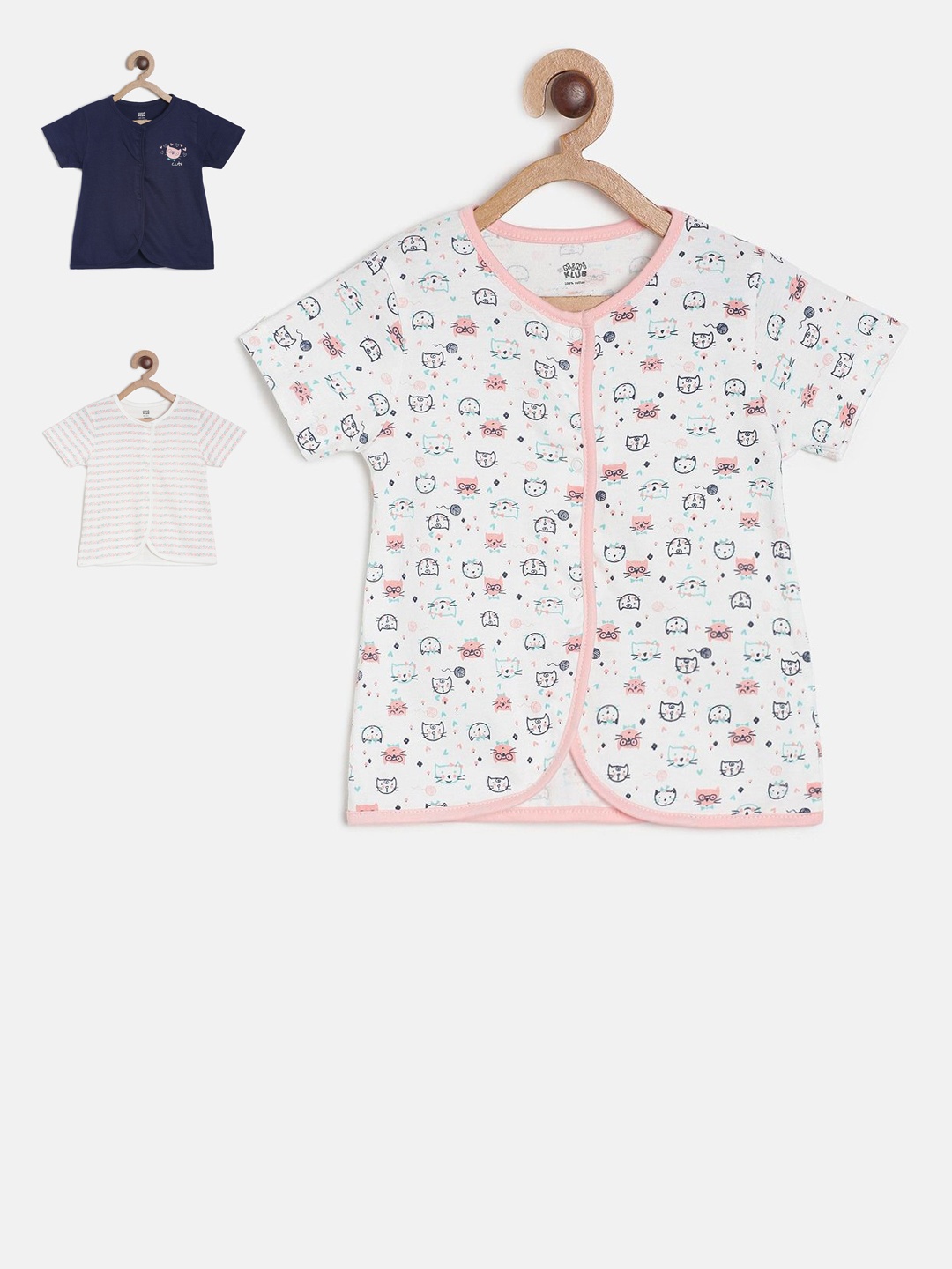 

MINI KLUB Girls Pack of 3 Printed V-Neck Pure Cotton T-shirt, White