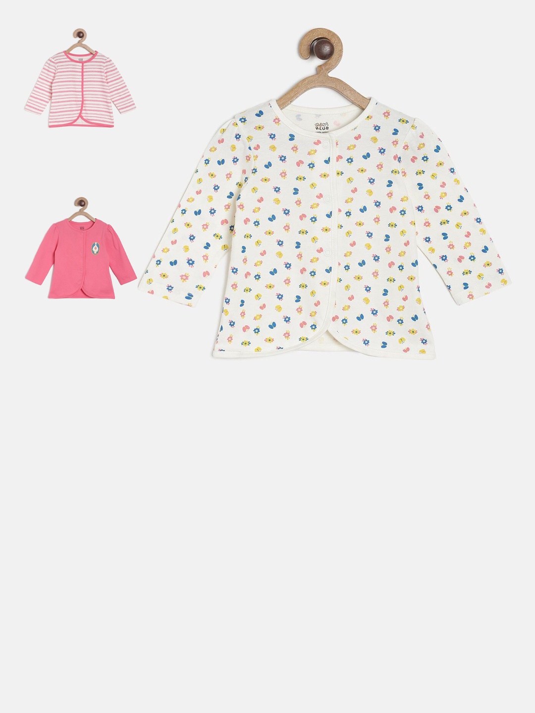 

MINI KLUB Infant Girls Multicoloured Pack of 3 Printed Round Neck Jhabla, Multi