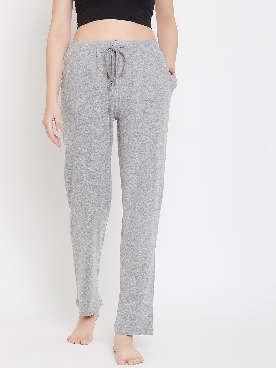

Hypernation Women Grey Melange Solid Lounge Pants