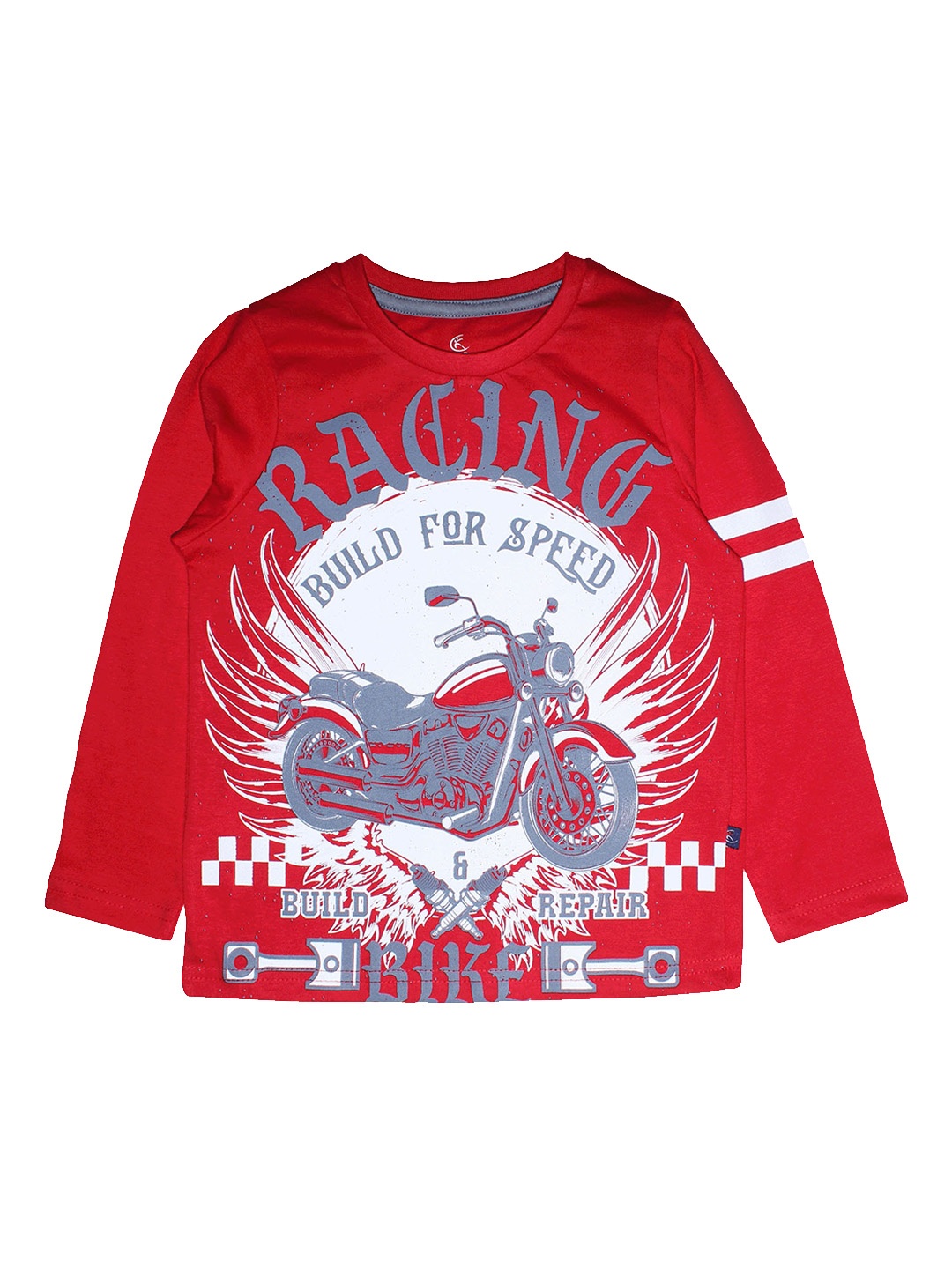 

KiddoPanti Boys Red Printed Round Neck Pure Cotton T-shirt