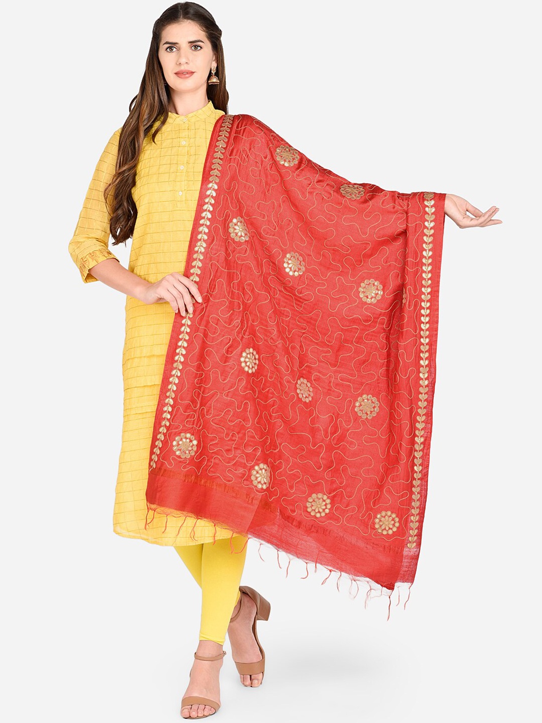 

Dupatta Bazaar Red Gotta Patti Embroidered Dupatta