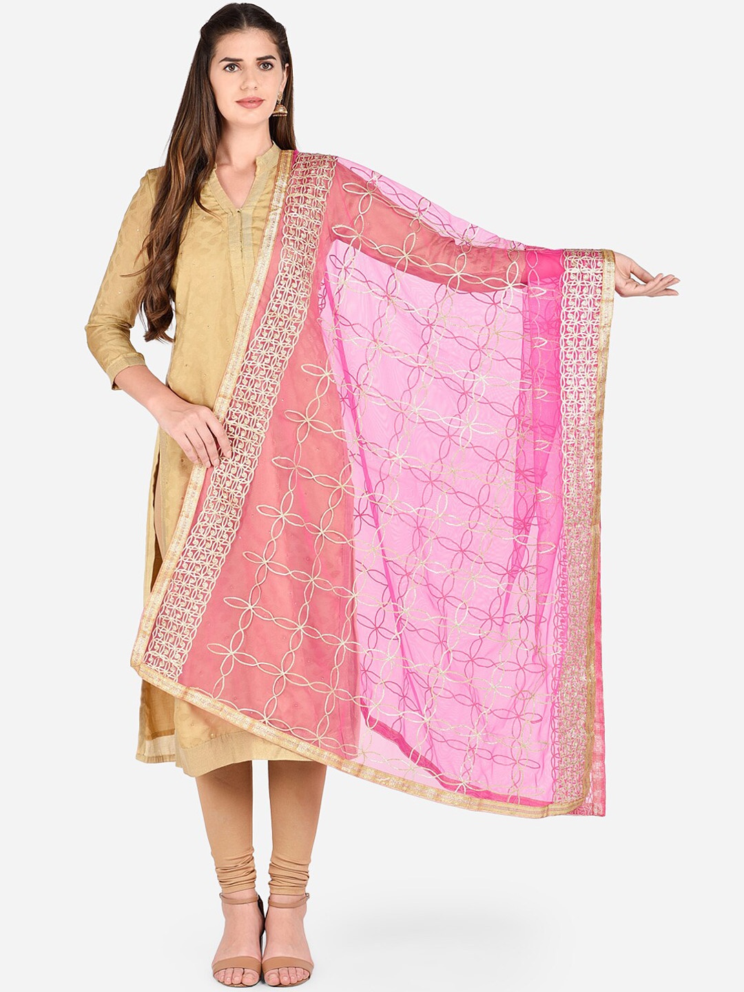 

Dupatta Bazaar Pink & Gold-Toned Gotta Patti Embroidered Dupatta