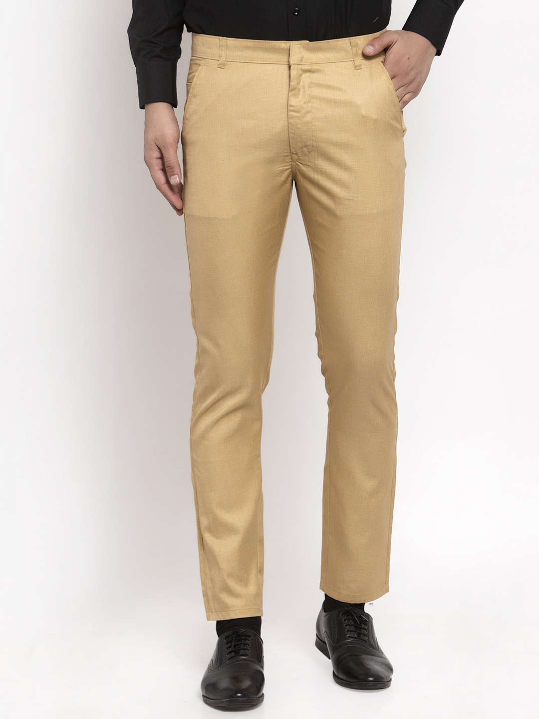 

JAINISH Men Beige Smart Slim Fit Solid Formal Trousers