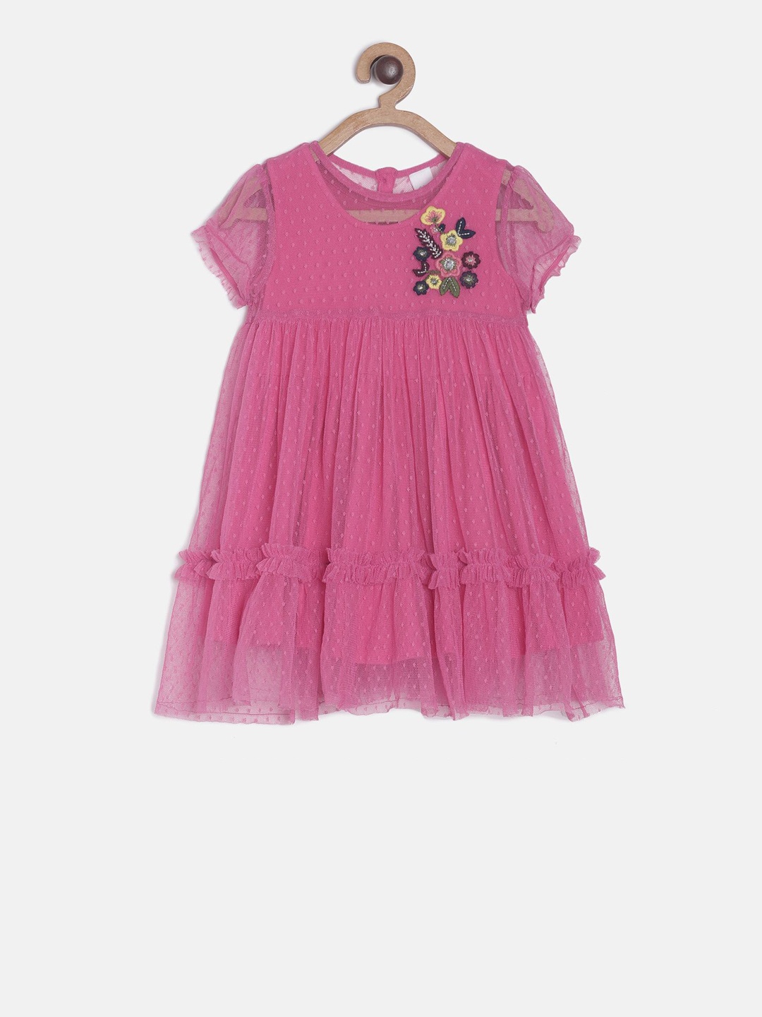 MINI KLUB Girls Pink Self Design A-Line Dress