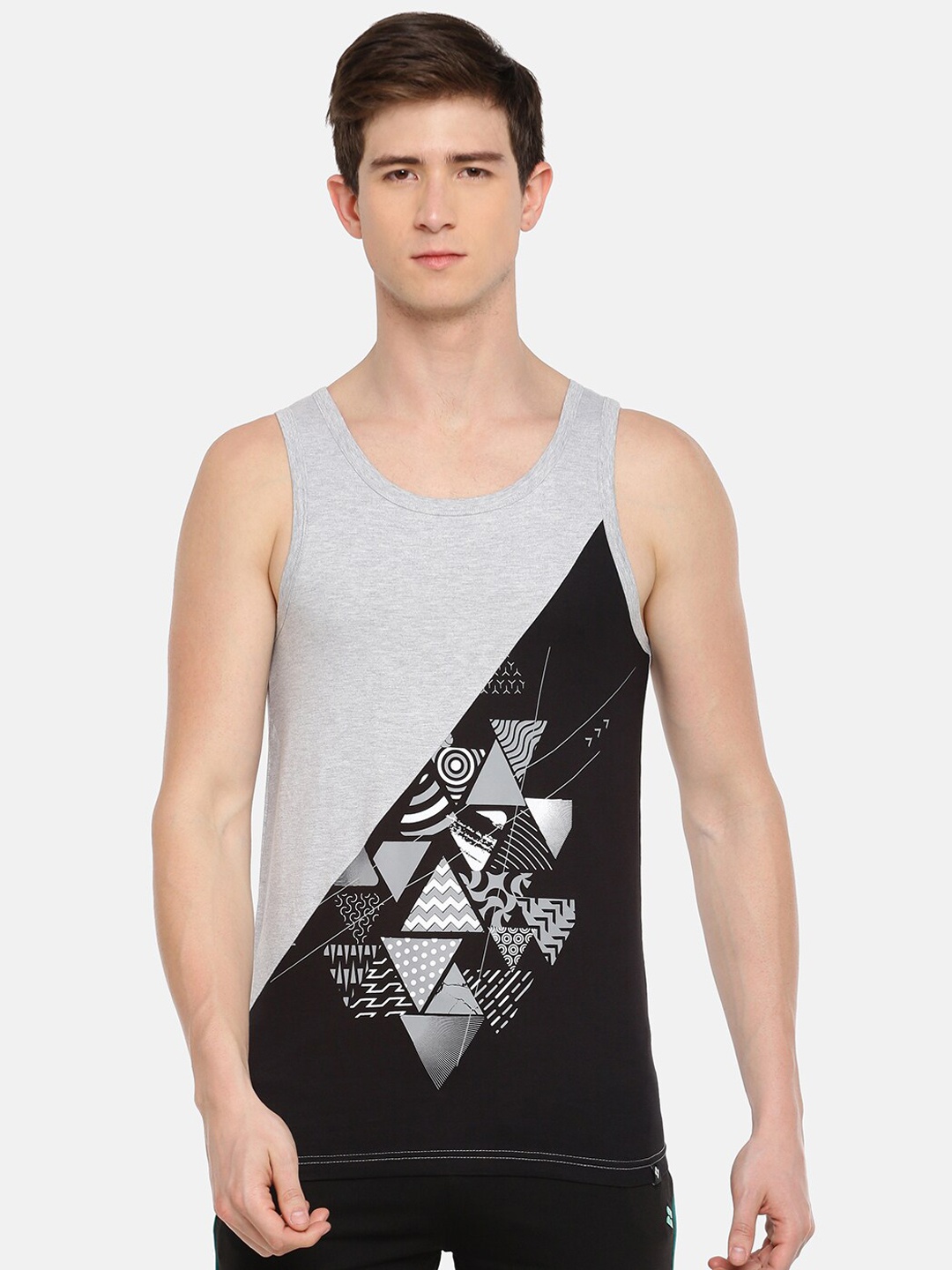 

Dollar Men Grey Melange & Black Printed Innerwear Vest AMTT-102-GM-PO1