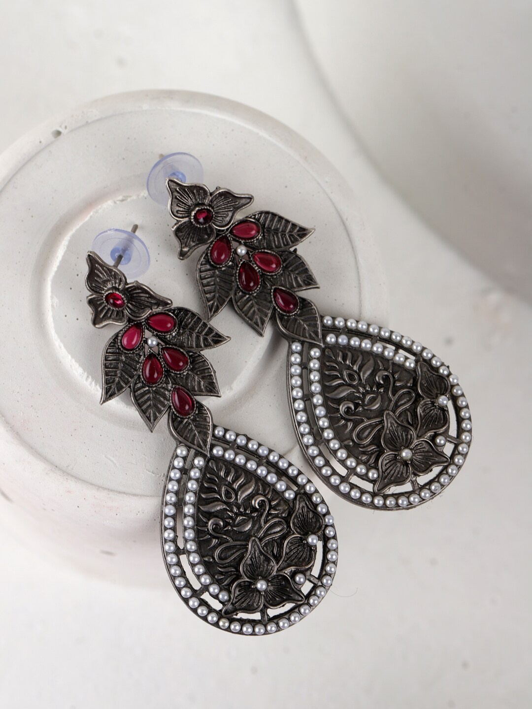 

Fabstreet Silver-Toned Classic Drop Earrings