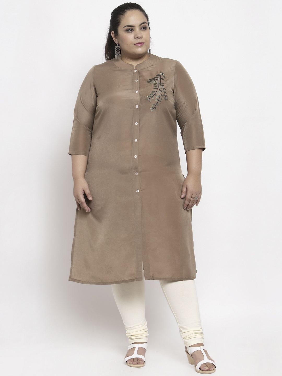 

plusS Women Brown Embroidered A-Line Kurta