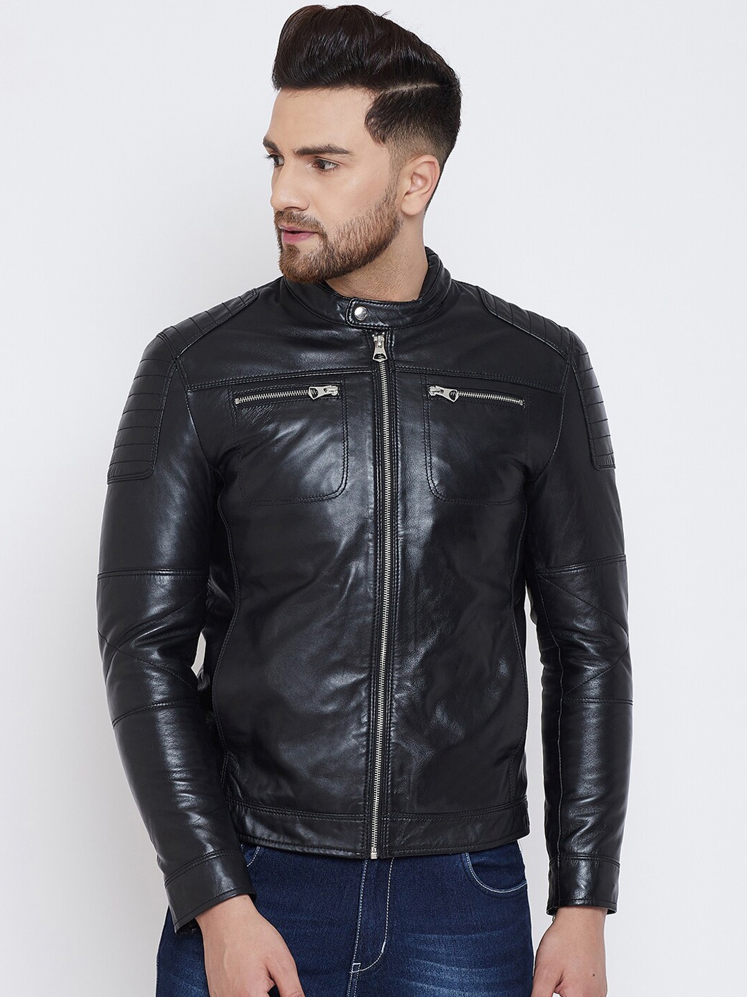 

Justanned Men Black Solid Lightweight Biker Jacket