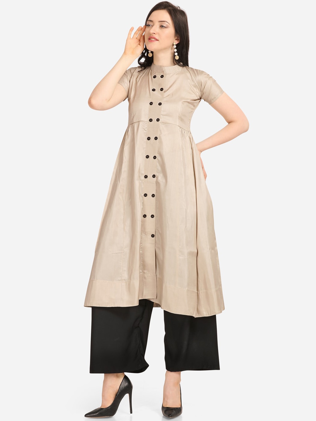 Florence Women Beige Solid Kurta with Palazzos