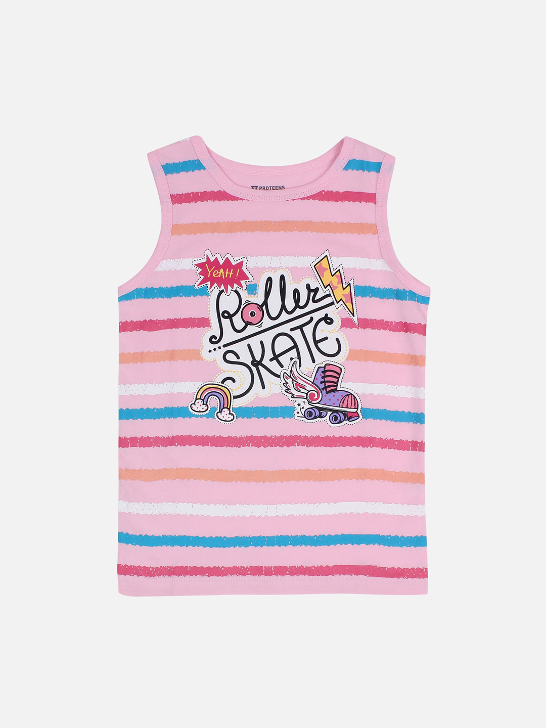 

PROTEENS Girls Pink Striped Round Neck T-shirt