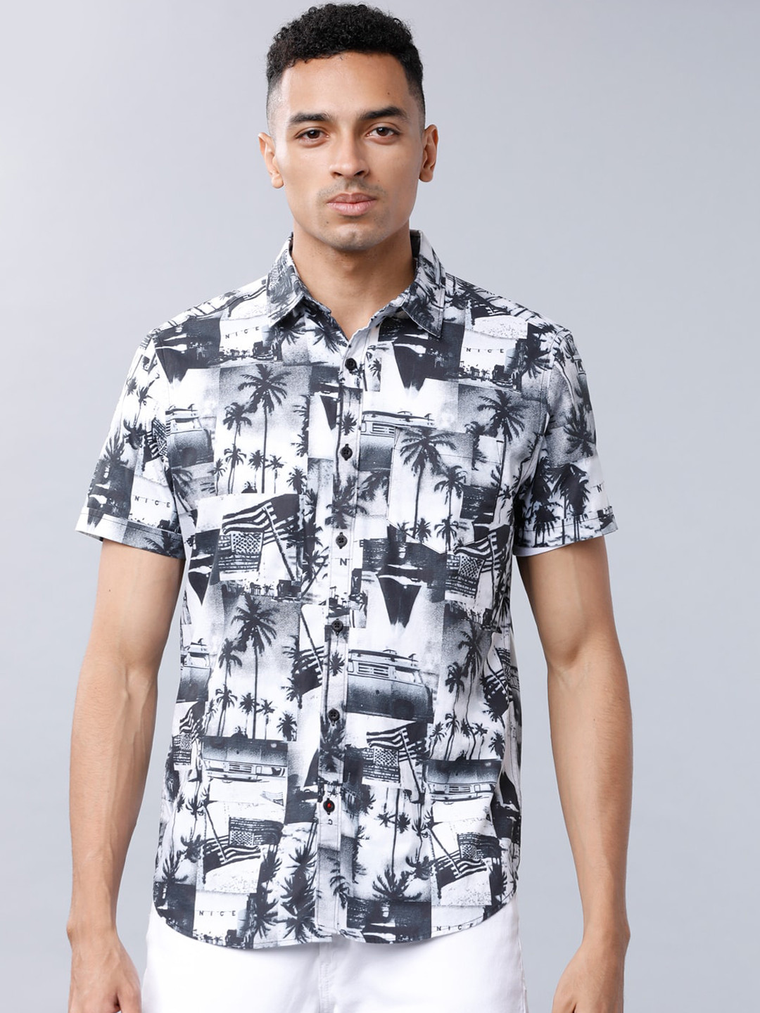 

HIGHLANDER Men Black & Grey Slim Fit Printed Casual Shirt