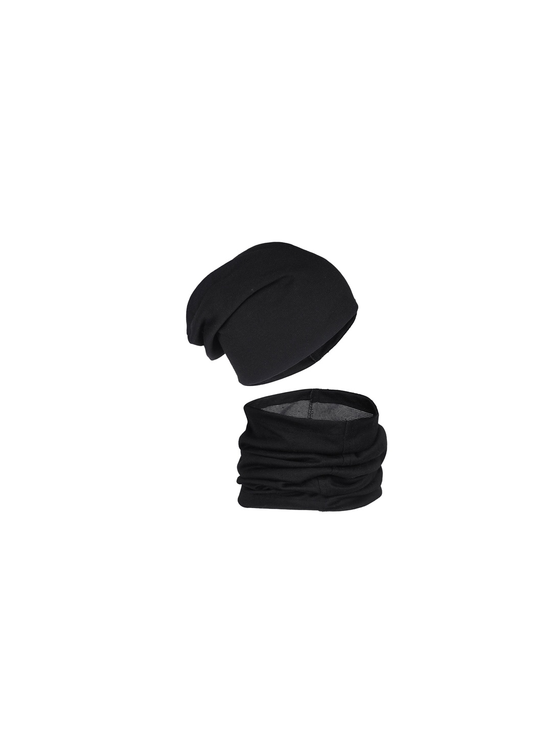 FabSeasons Unisex Set Of 2 Black Solid Beanie & Balaclava