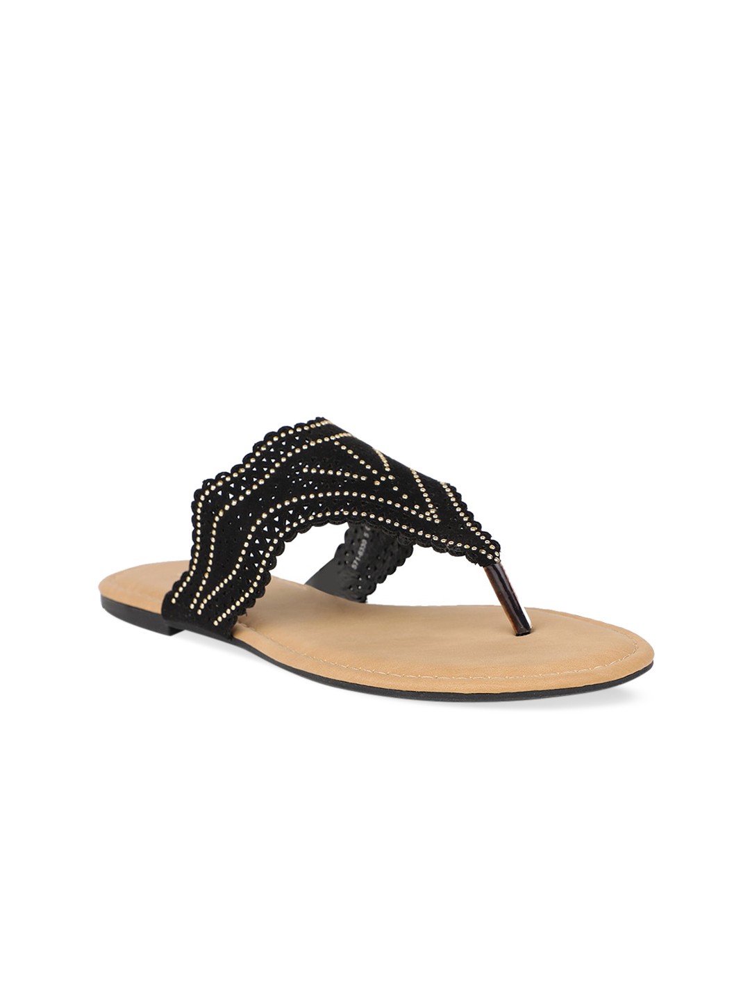 

Bata Women Black Embellished PU Open Toe Flats