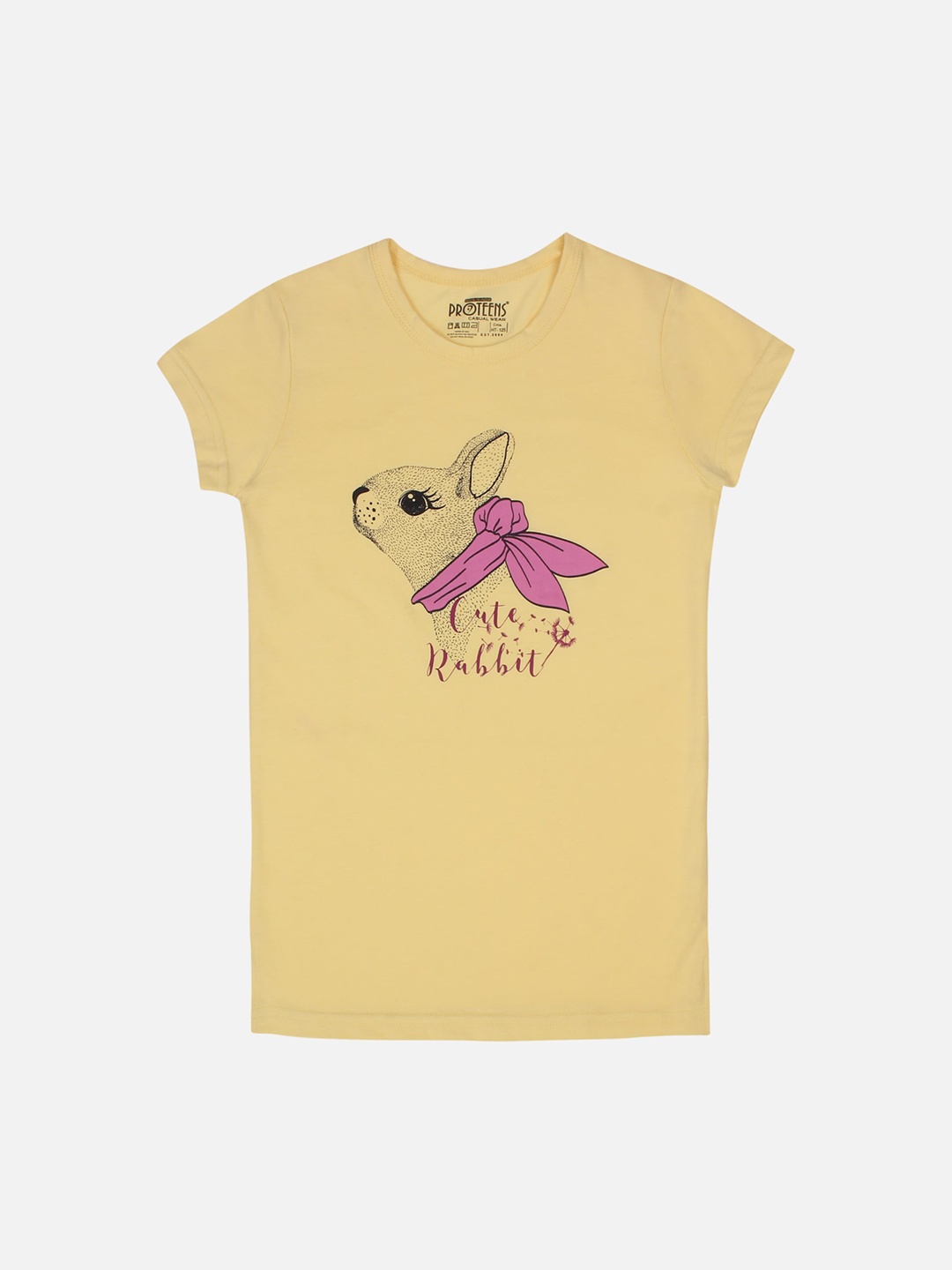 

PROTEENS Girls Yellow Printed Round Neck T-shirt