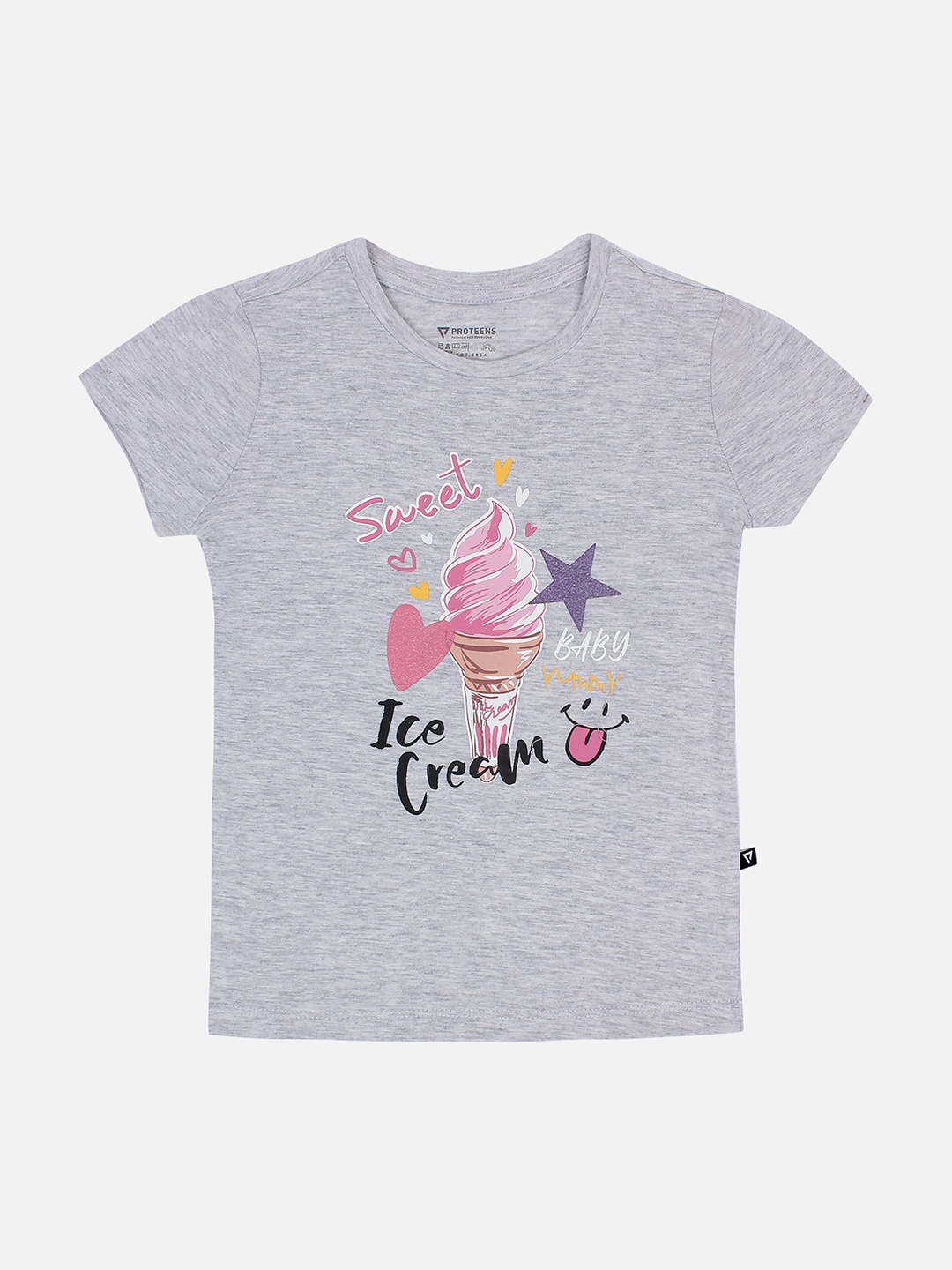 

PROTEENS Girls Grey Printed Round Neck T-shirt