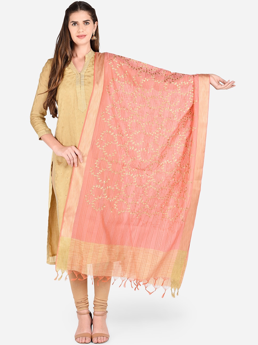 

Dupatta Bazaar Peach-Coloured Embroidered Dupatta