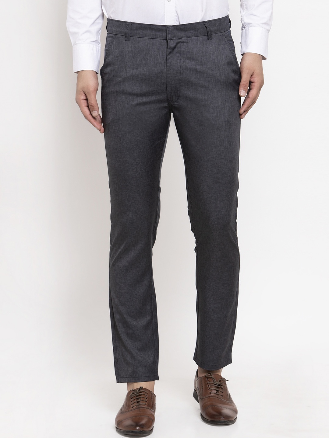 

JAINISH Men Charcoal Grey Smart Slim Fit Solid Regular Trousers