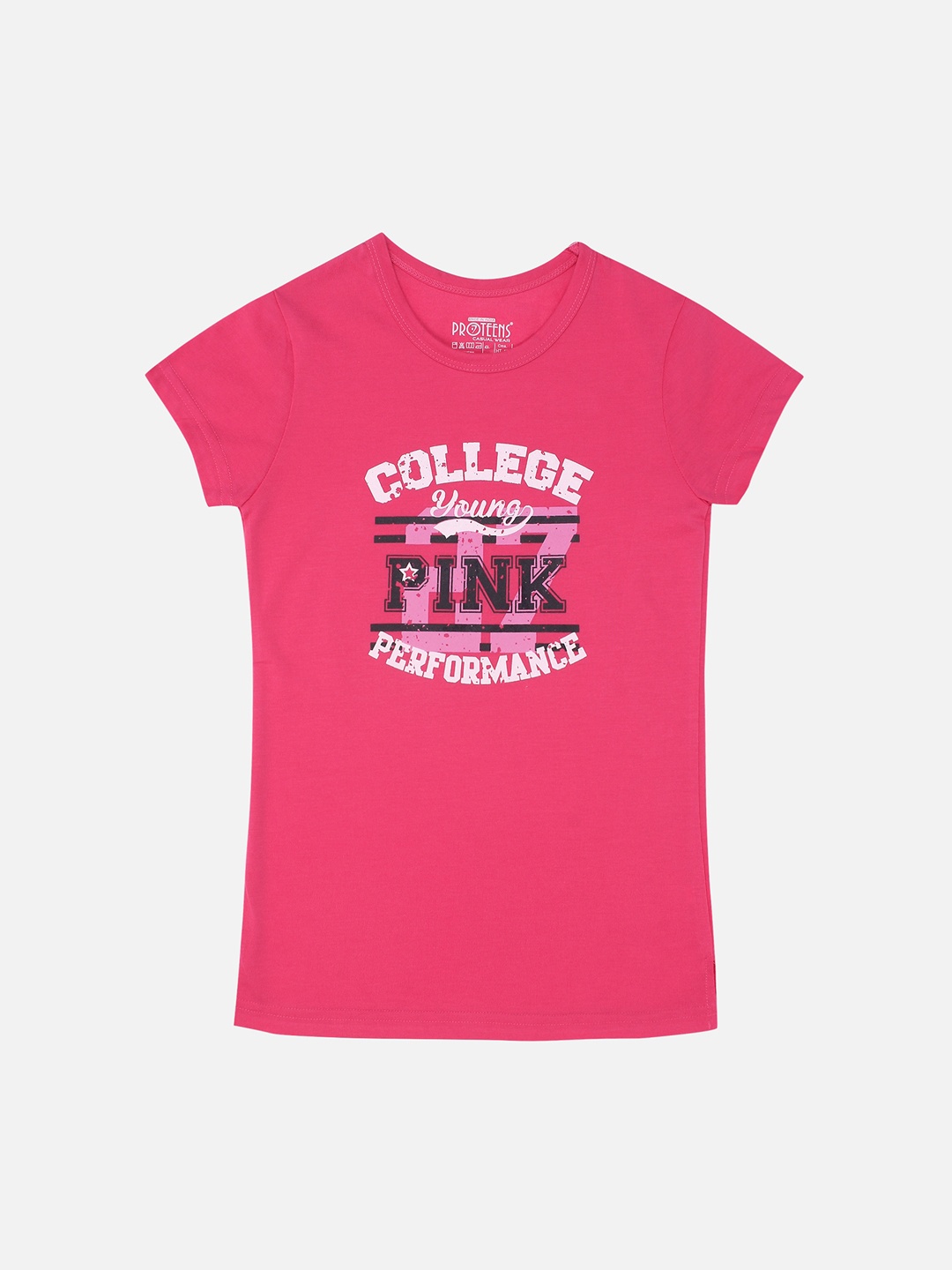 

PROTEENS Girls Pink & White Printed Round Neck T-shirt