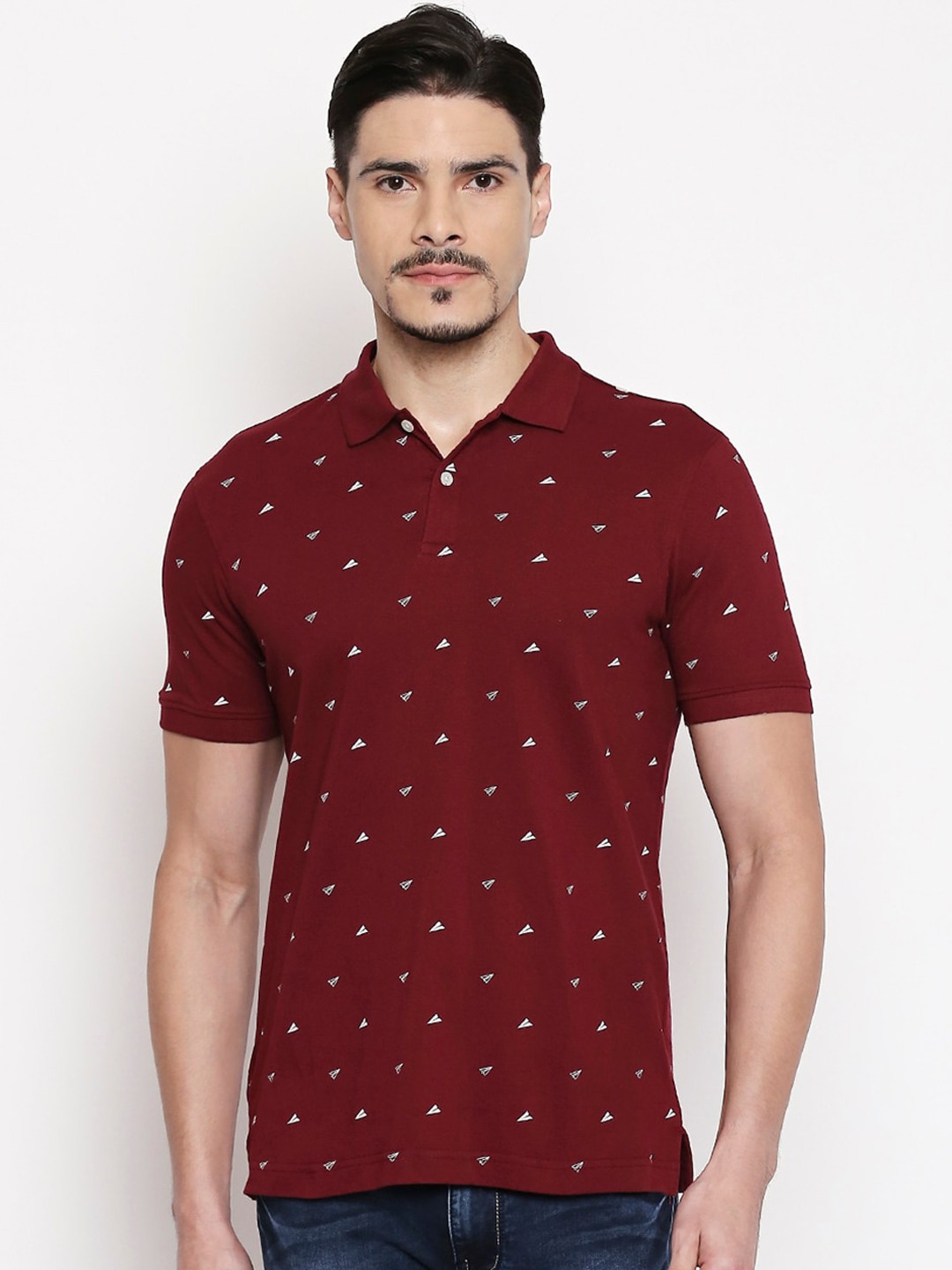 

BYFORD by Pantaloons Men Maroon Printed Polo Collar T-shirt