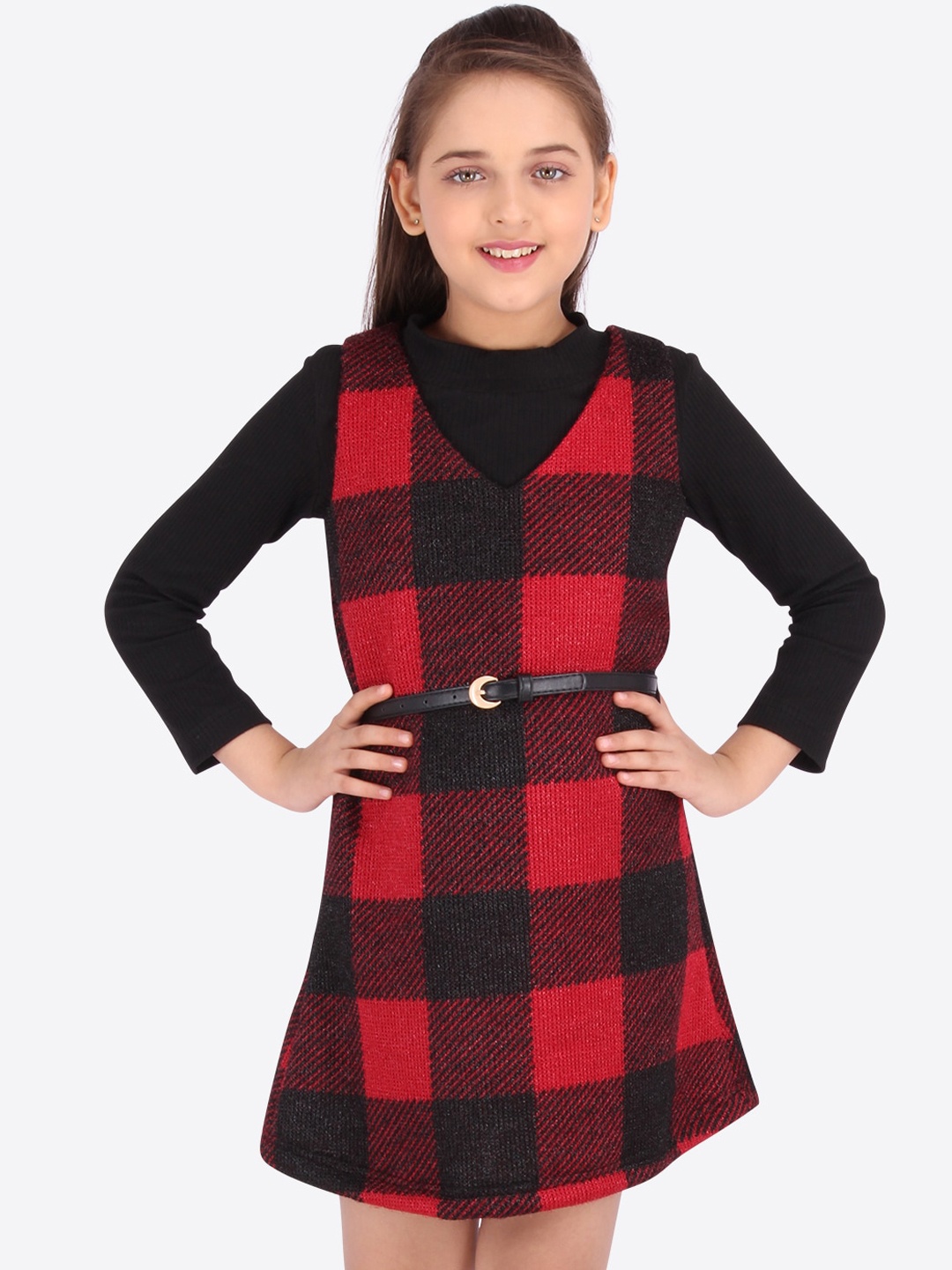 

CUTECUMBER Girls Black Checked A-Line Dress