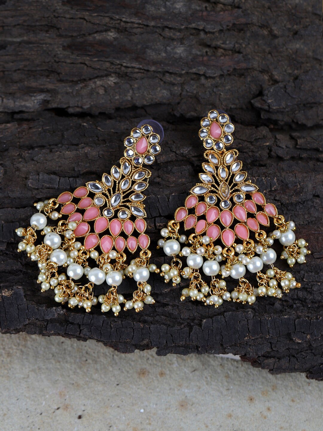 

Fabstreet Gold-Pleated & Peach-Coloured Contemporary Drop Earrings
