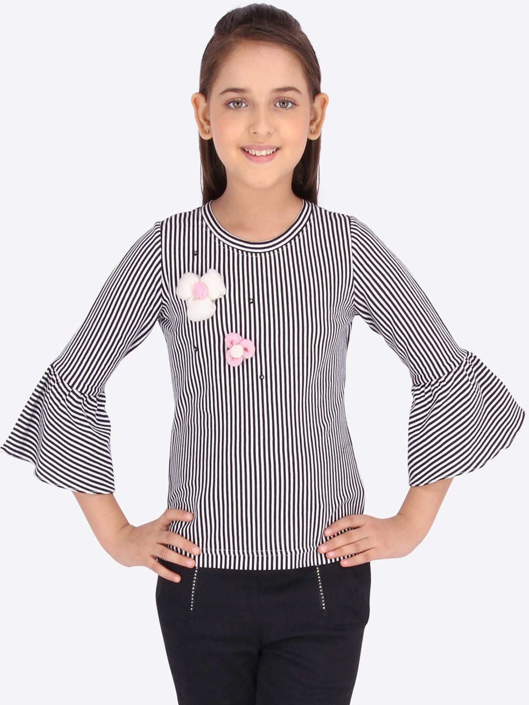 

CUTECUMBER Girls Black Striped Top