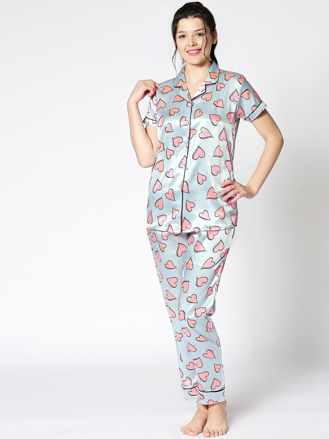 

I like me Women Grey Printed Night suit