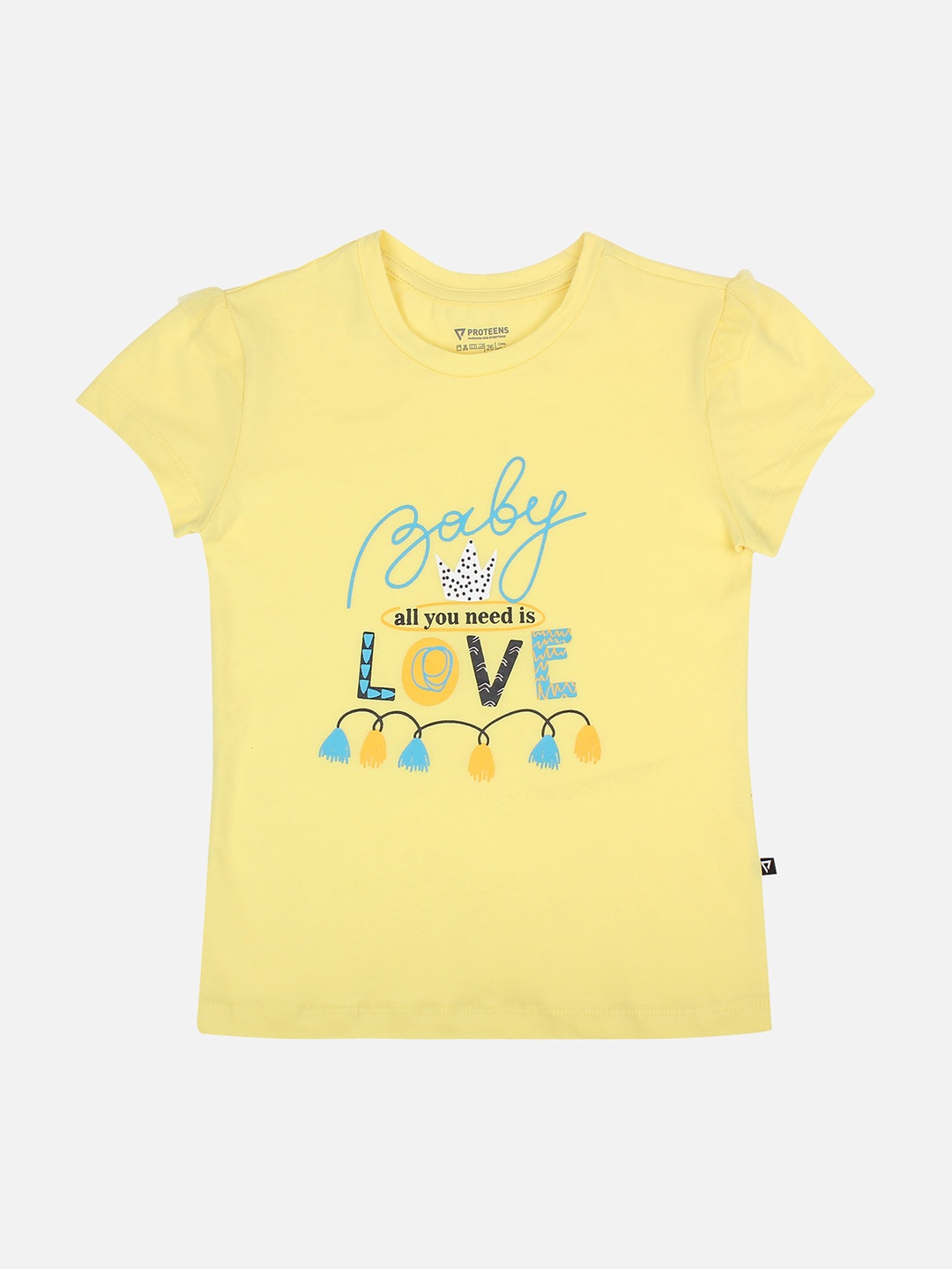 

PROTEENS Girls Yellow Printed Round Neck T-shirt