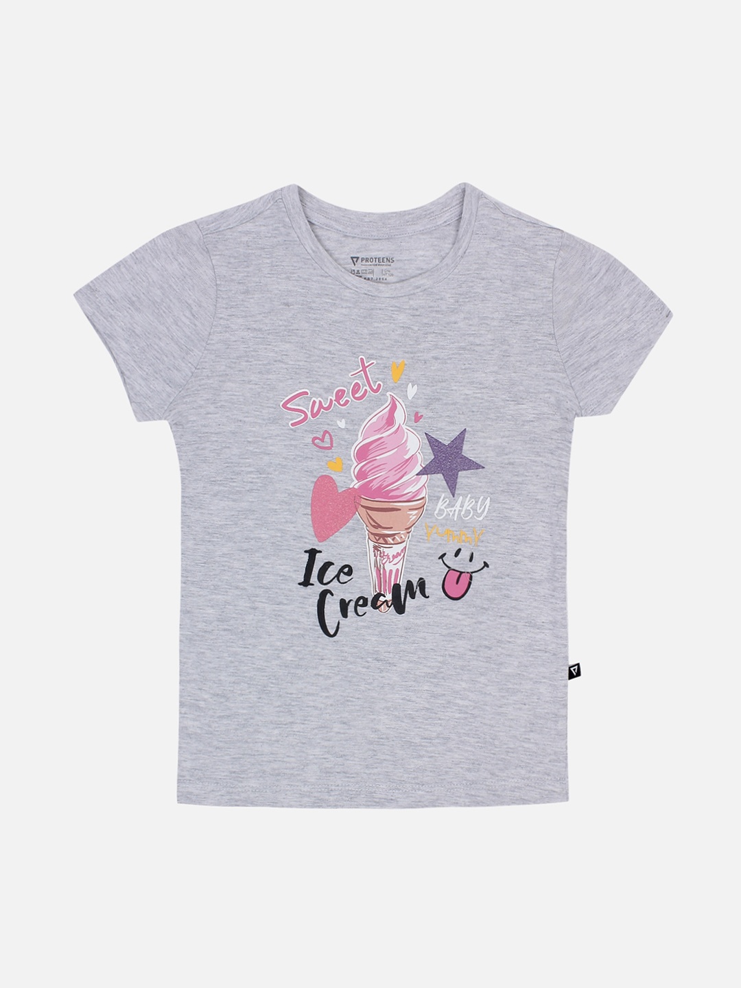 

PROTEENS Girls Grey Printed Round Neck T-shirt