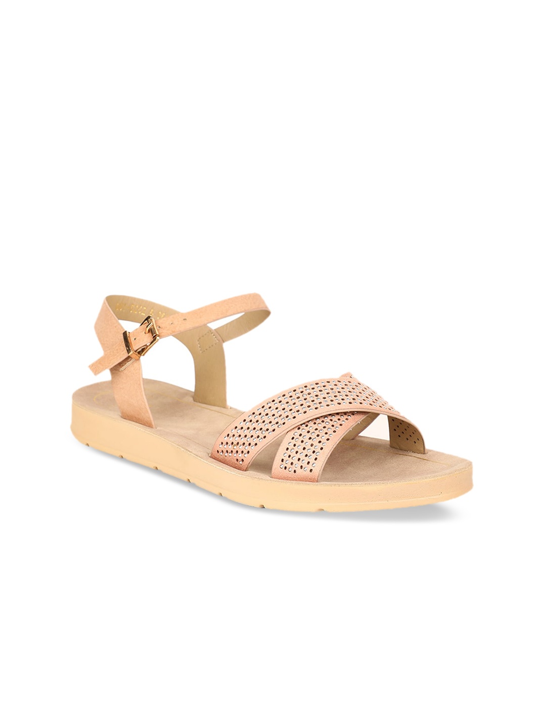 

Bata Women Peach-Coloured Embellished PU Open Toe Flats