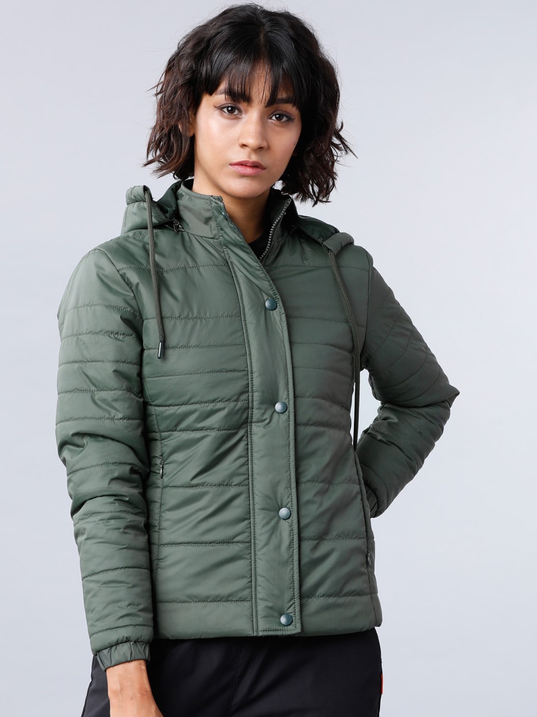

Tokyo Talkies Women Green Solid Puffer Jacket